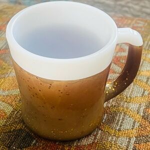 Vintage Fire-King Brown Confetti Milk Glass Coffee Mug Gold Fleck Oven-Ware USA